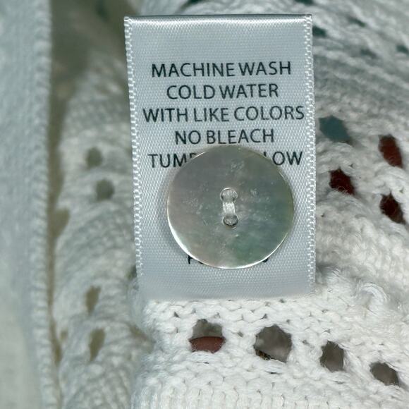 Pistola Lola Open-Knit Button-Front Crochet Cardigan Sweater Ecru Cream L - Picture 9 of 9